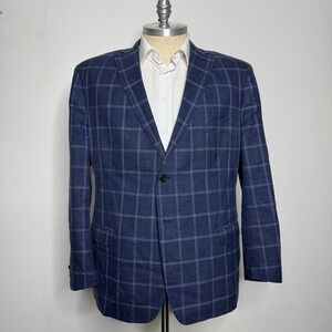 Ralph Lauren Blazer Mens 56R Tag (46R) Blue Wool Two Button Gold Accents Jacket